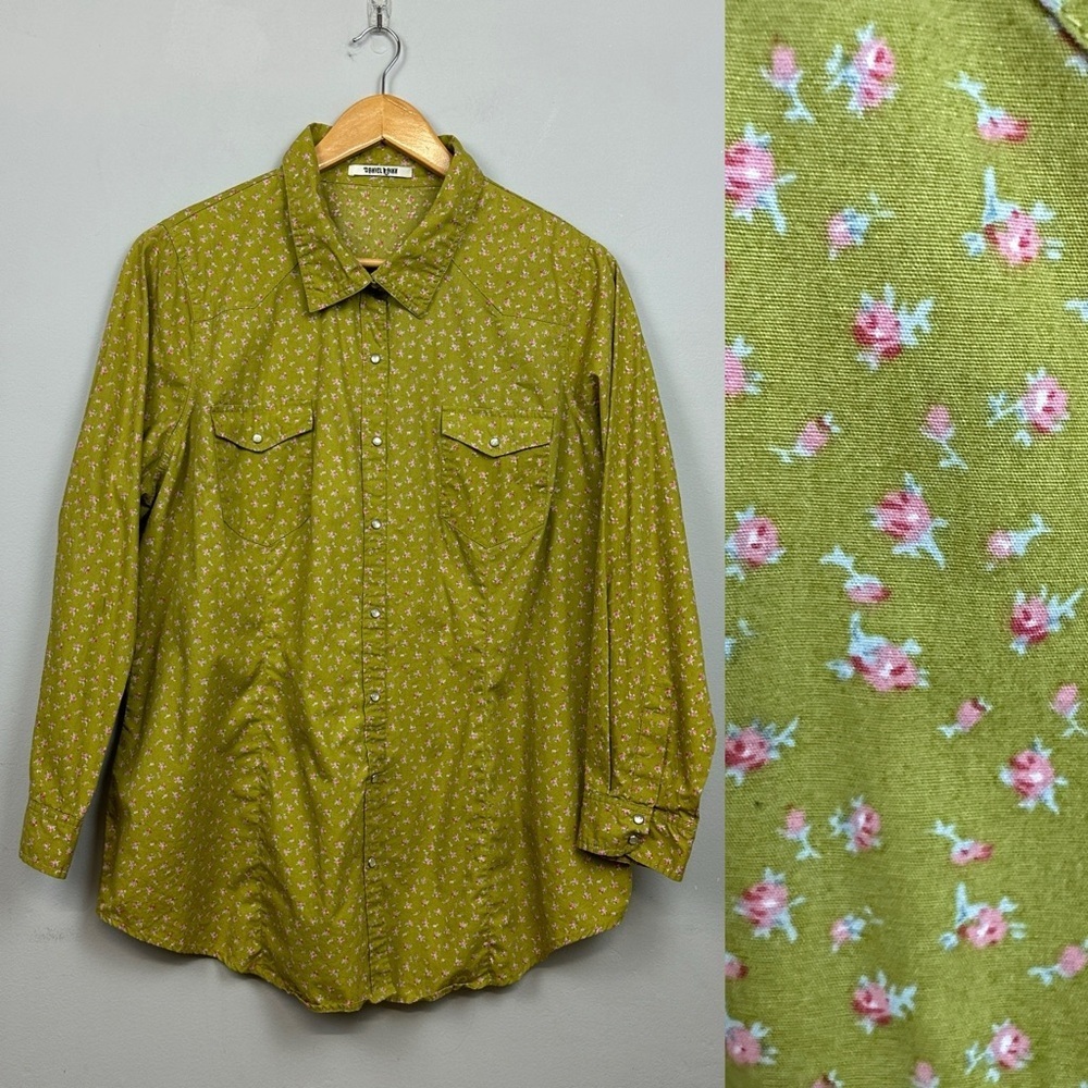 Daniel Rainn Pearl Snap Tailored Fit Shirt Chartreuse Rose Sz 1X